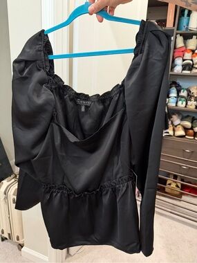 Eloquii Black Satin Blouse off the shoulder